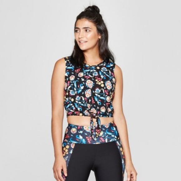 JoyLab | Boho Pattern Knot-Front Crop Top - Picture 1 of 4